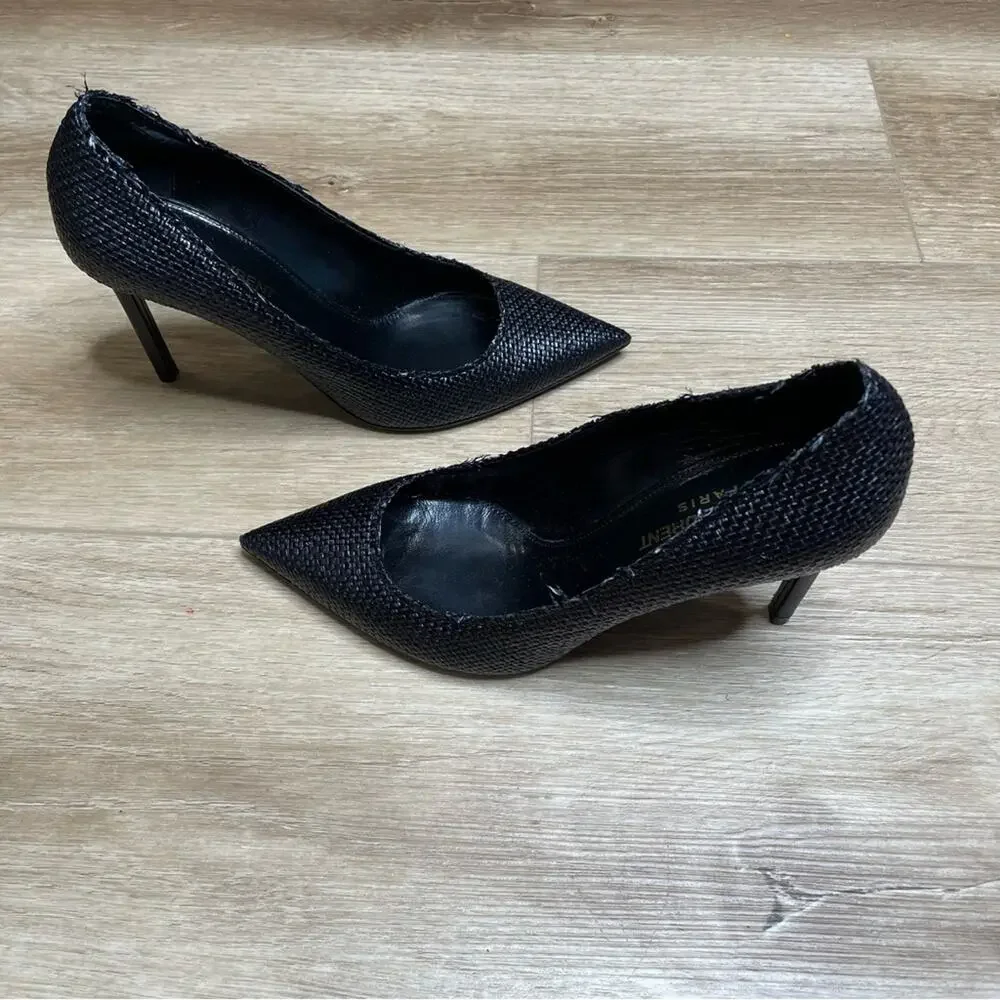 Saint Laurent Anja Woven Pointed Toe Pumps Black Sz 36 / US 6 - Picture 8 of 16